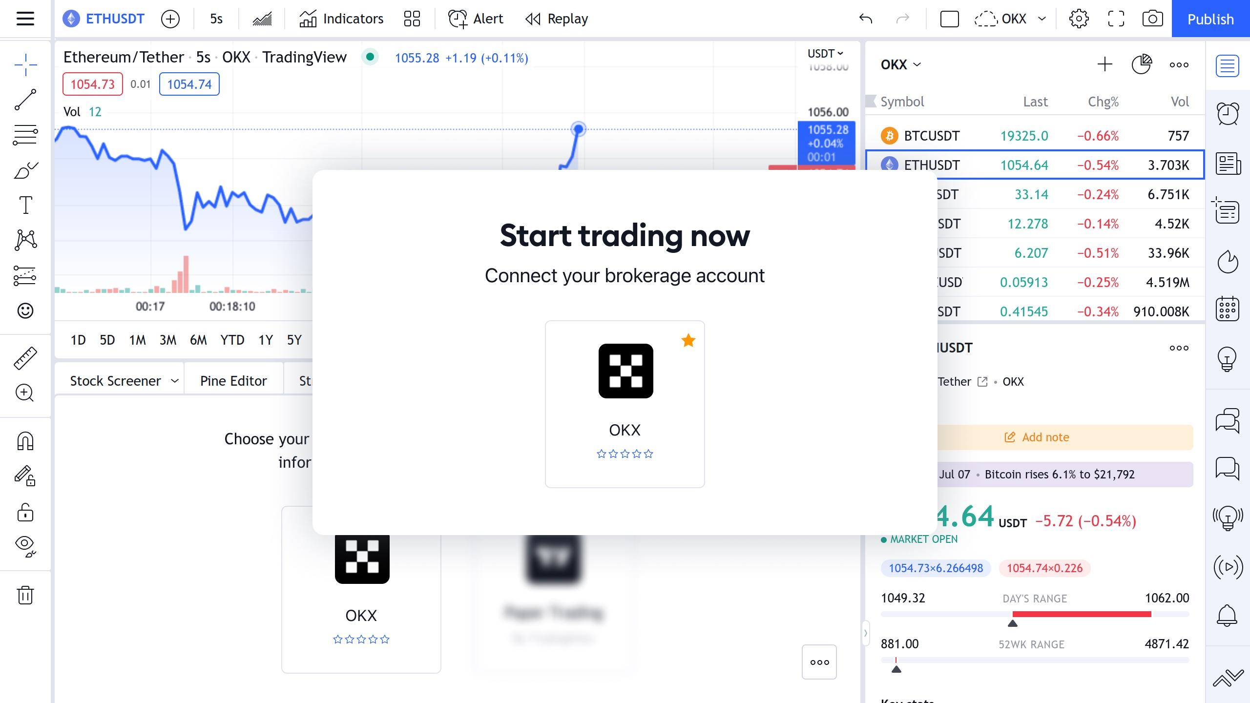 TradingView 新增 OKX 为集成加密货币交易所