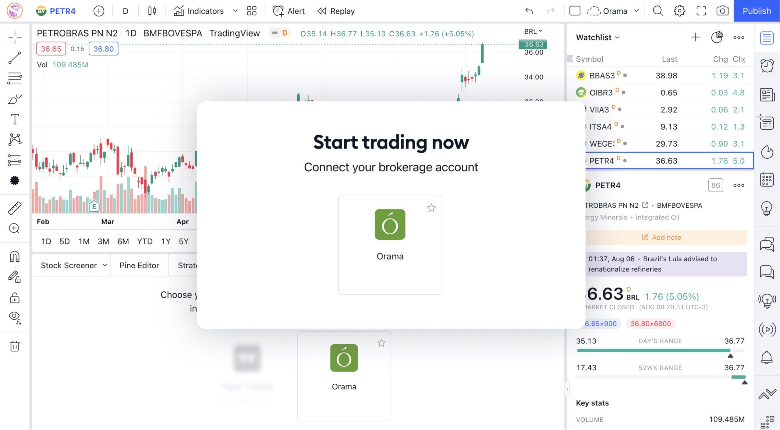 TradingView 新增巴西经纪商 Órama Investimentos