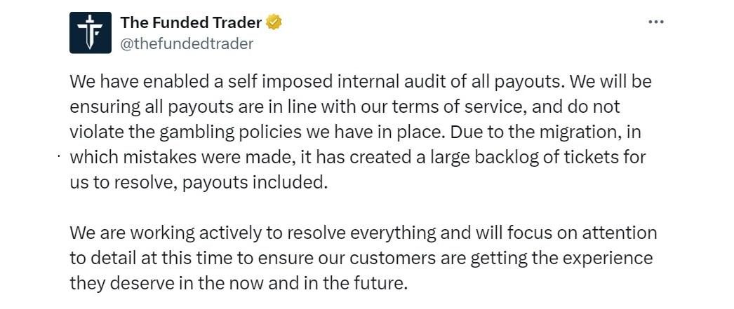 独家：自营交易公司The Funded Trader因“自我内部审计”暂停出金