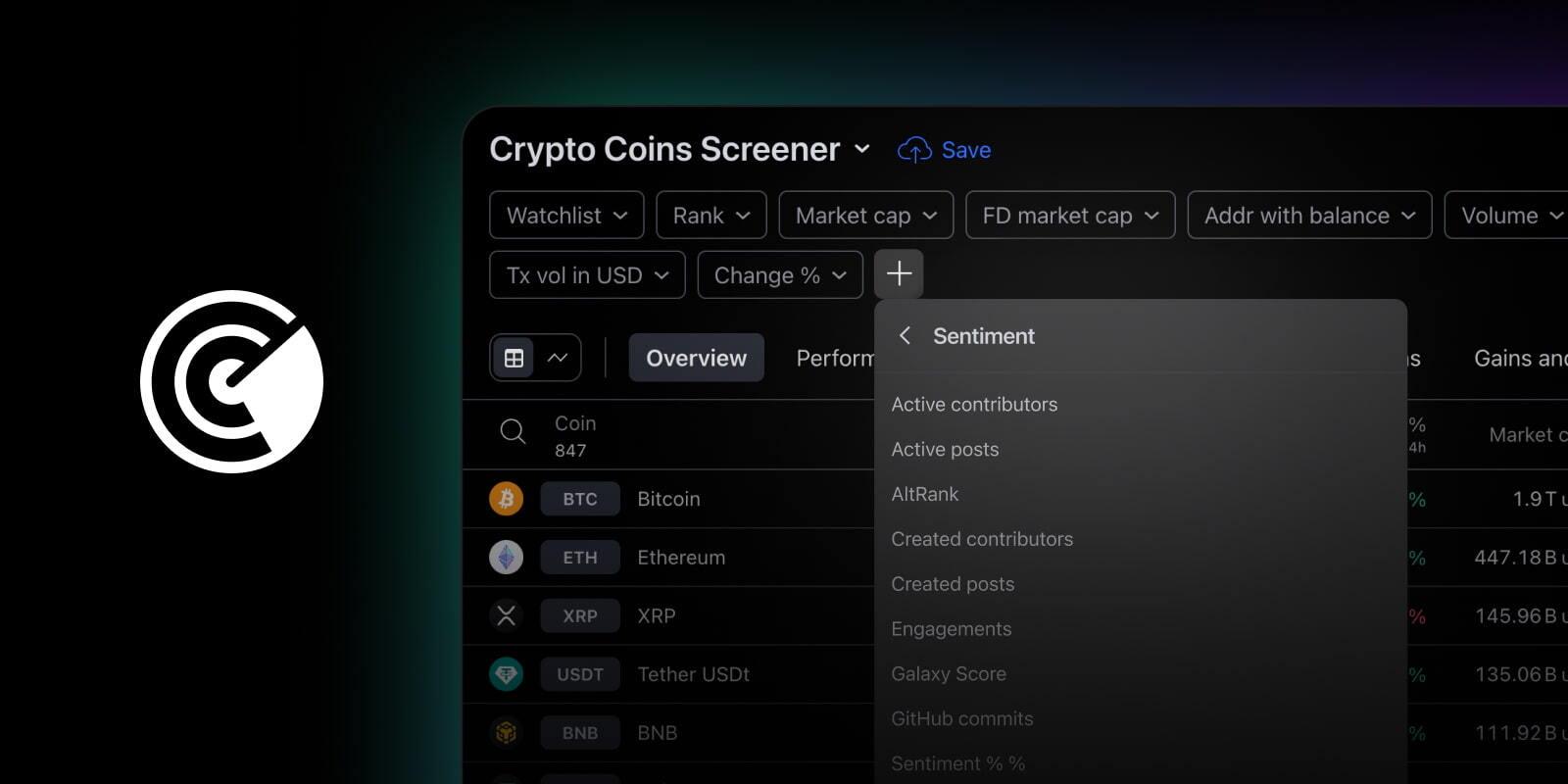 TradingView 增强加密货币筛选器,新增用户情绪分析功能