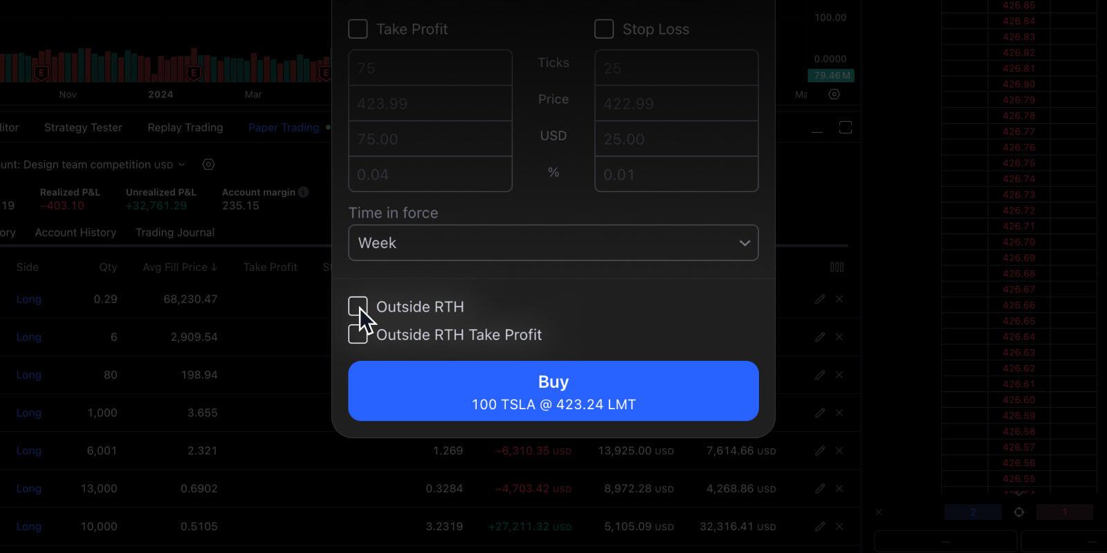 TradingView 模拟交易工具新增盘前盘后交易支持
