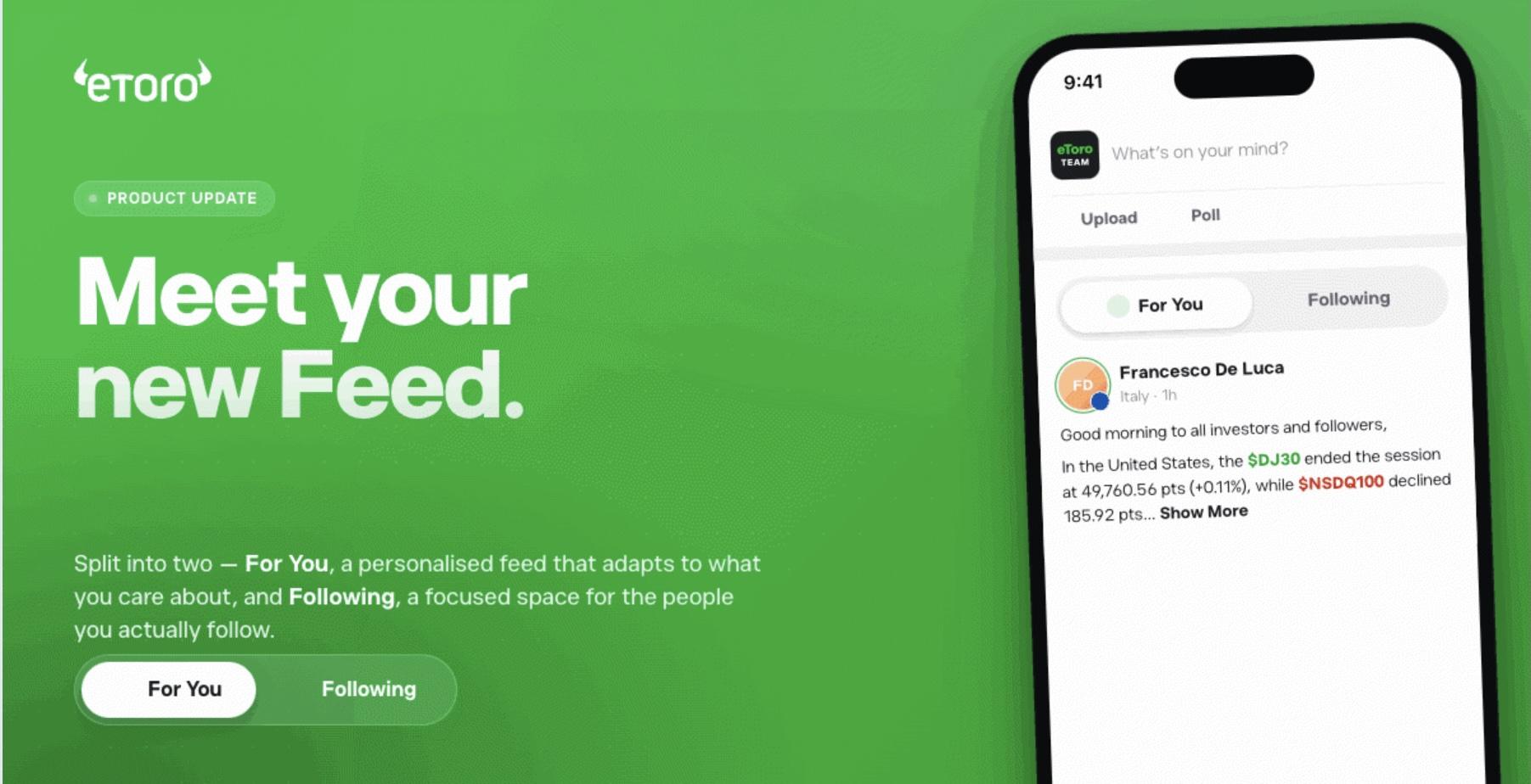 eToro Feed 改版:推出两种强大体验